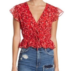 NWT V-neck flutter sleeve floral top
